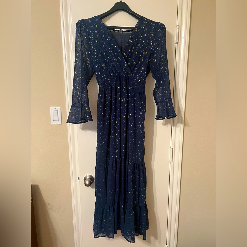 Chicwish navy dress with golden star designs